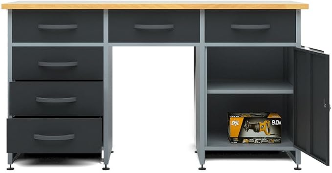 JZD Metal Storage Organization System, Wall Mount Tool Cabinets, Wood Tabletop - Image 9