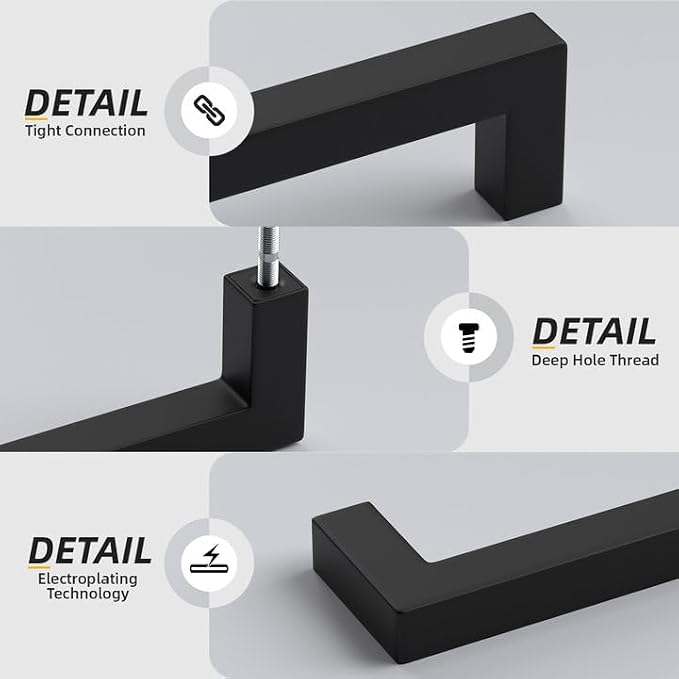 goldenwarm 35 Pack 7-1/2in Black Square Bar Cabinet Pull Drawer Handle - Image 4