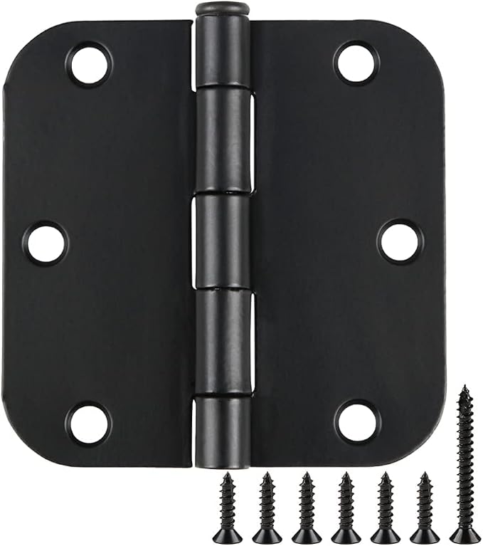 1 Pack Rounded Matte Black Door Hinges 3.5 Inch 5/8" Radius by TDCHINGES