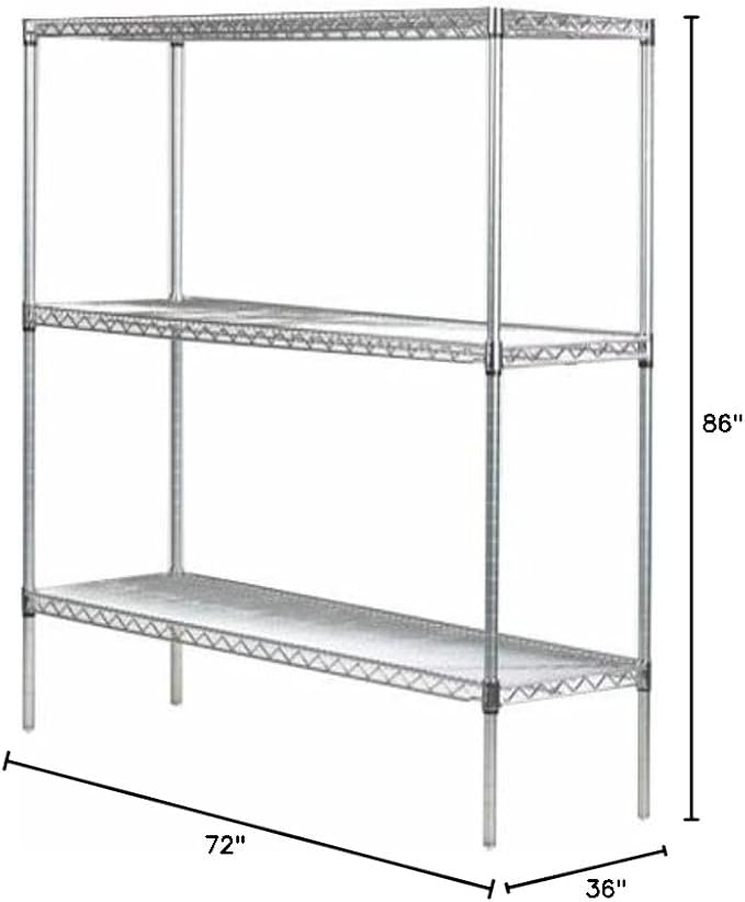 Omega 36" Deep x 72" Wide x 86" High 3 Tier Chrome Starter Shelving Unit - Image 2