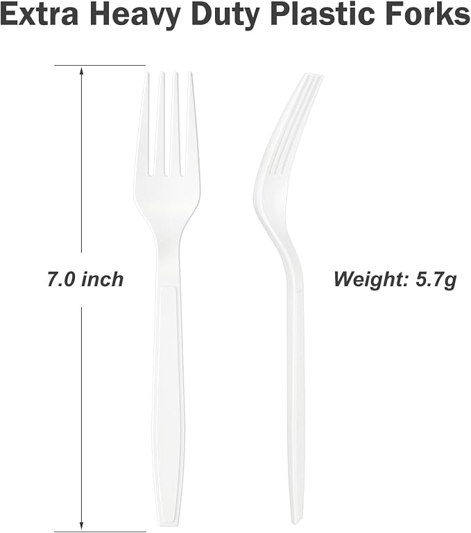 360 Count Extra Heavy Duty White Plastic Forks Disposable, Heat Resistant - Image 3