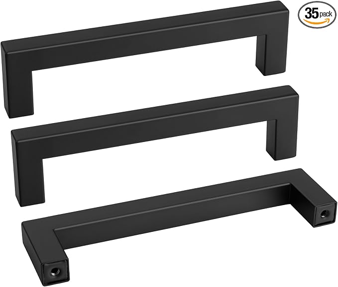Matte Black Kitchen Pulls Bathroom Cabinet Drawer Closet Flat Square Bar Pulls by goldenwarm