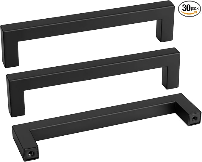 goldenwarm 30 Pack 6-1/4INCH Black Square Bar Cabinet Pull Drawer Handle by goldenwarm
