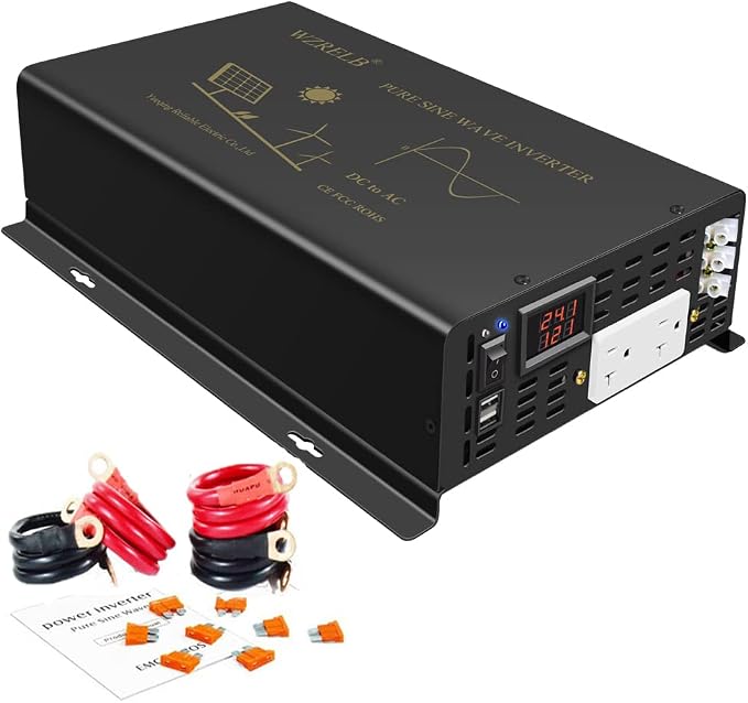 WZRELB 2500W Pure Sine Wave Power Inverter 24VDC to 120VAC 60HZ Dual AC Outlets - Image 2