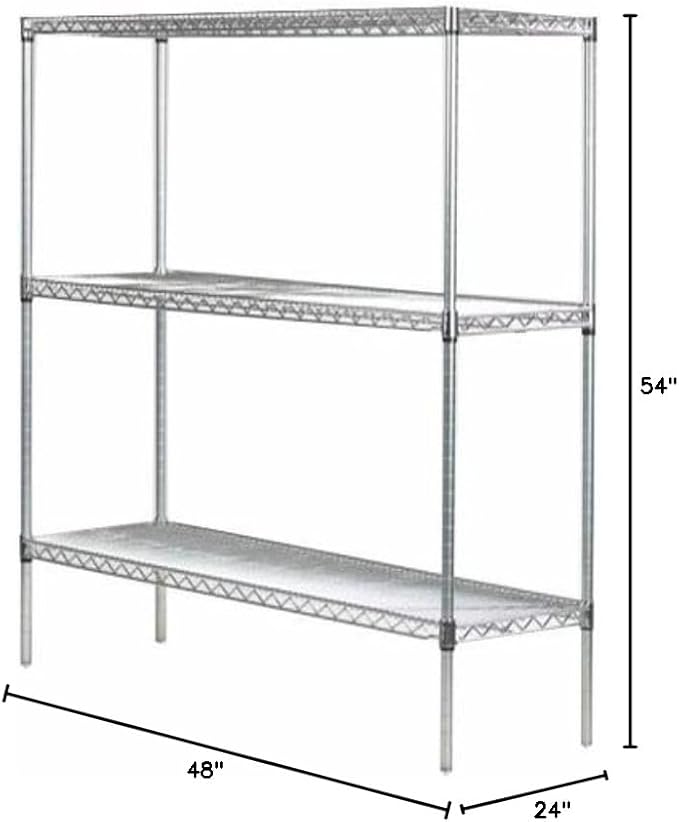 Omega 24" Deep x 48" Wide x 54" High 3 Tier Chrome Starter Shelving Unit - Image 2