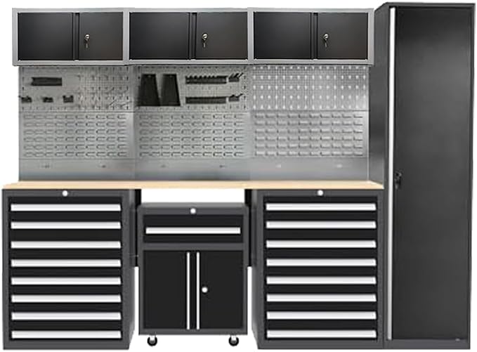 JZD Garage Workshop Storage Cabinet Set, Included Pegboard Back Panel, No Wall by JZD