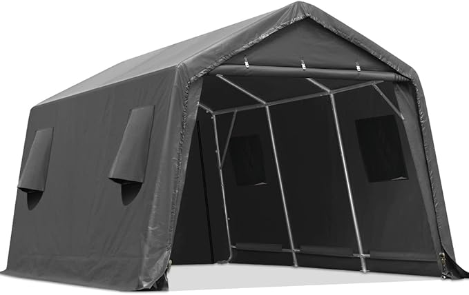 ADVANCE OUTDOOR 10X15 ft Garage Shelter Steel Metal Peak Roof Portable Storage by ADVANCEOUTDOOR