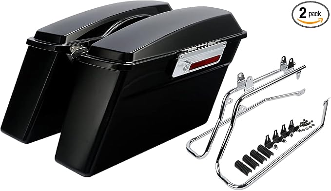 XFMT Vivid Black Hard Saddlebags Saddle Bags Trunk W/Chrome Conversion Brackets by XFMT