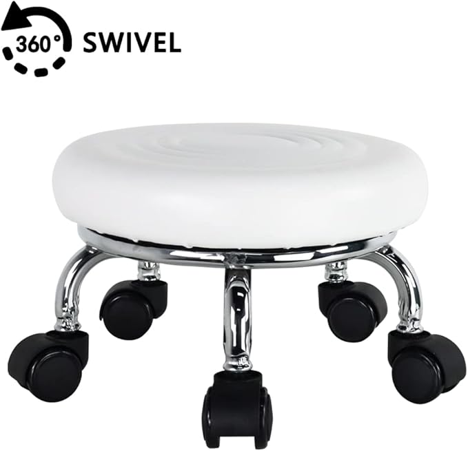 Modern PU Leather Low Round Rolling Stool - Image 4