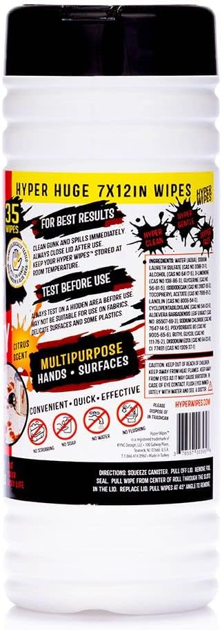Hyper Wipes, 4 Pack Heavy Duty Hand & Tool Cleaning Wipes, Degreasing, All - Image 2