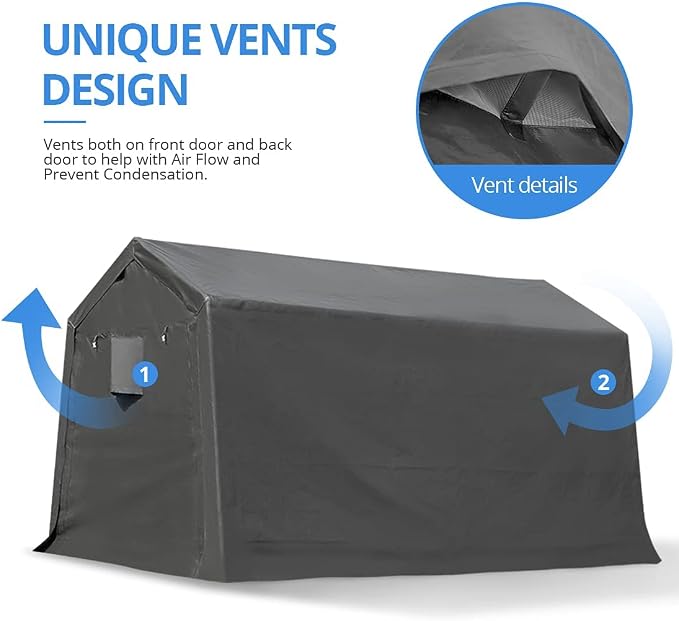 ADVANCE OUTDOOR 8X14 ft Steel Metal Peak Roof Portable Garage Shelter Storage - Image 2