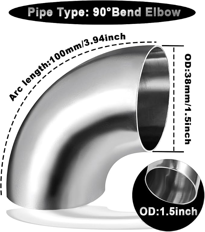 OD 1.5 Inch 90 Degree SS304 Stainless Steel Bend Tube Exhaust Elbow Pipe - Image 2