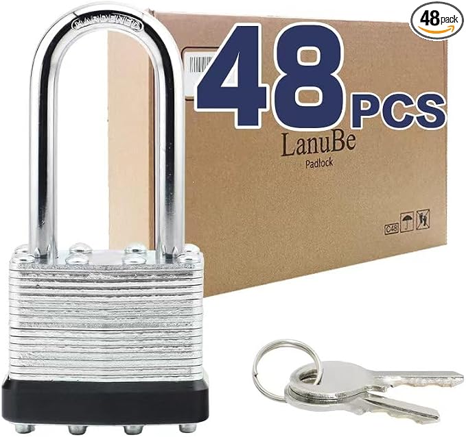 LanuBe Lock Laminated keyed Padlock, keyed Alike Locks, Long Shackle, Marked by LanuBe