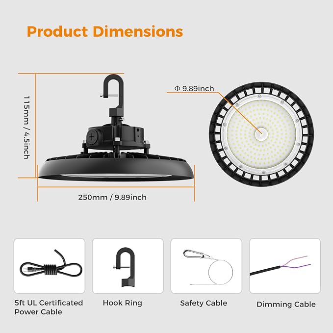 High Bay Lights 180W LED UFO Light LED Shop Lights 32400 LM 6000K IP65 - Image 9