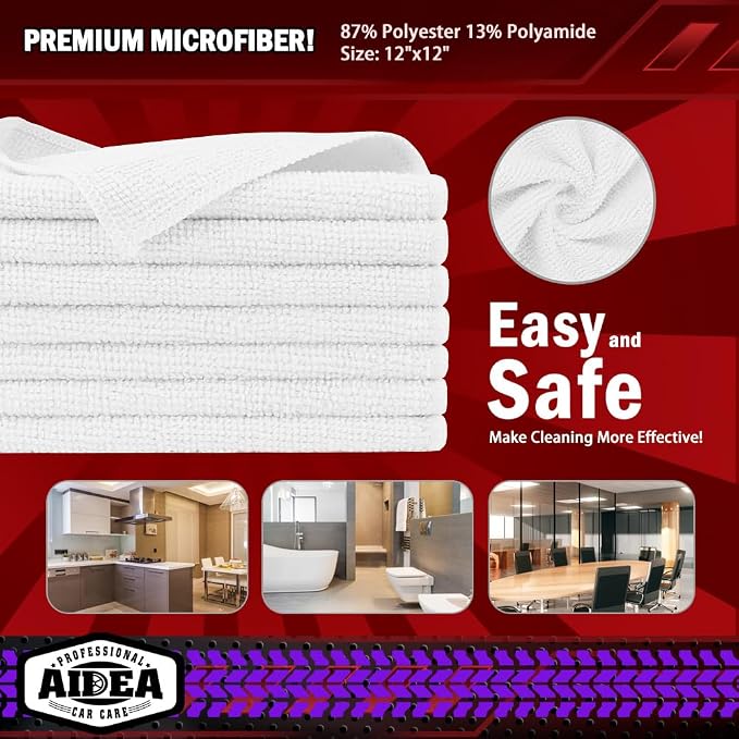 AIDEA Microfiber Cleaning Cloth White 50PK, Microfiber Towels - Image 6