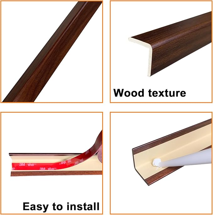 Wall Corner Protector 6PCS 45" Corner Molding Trim Black Wood Grain Corner Trim - Image 6