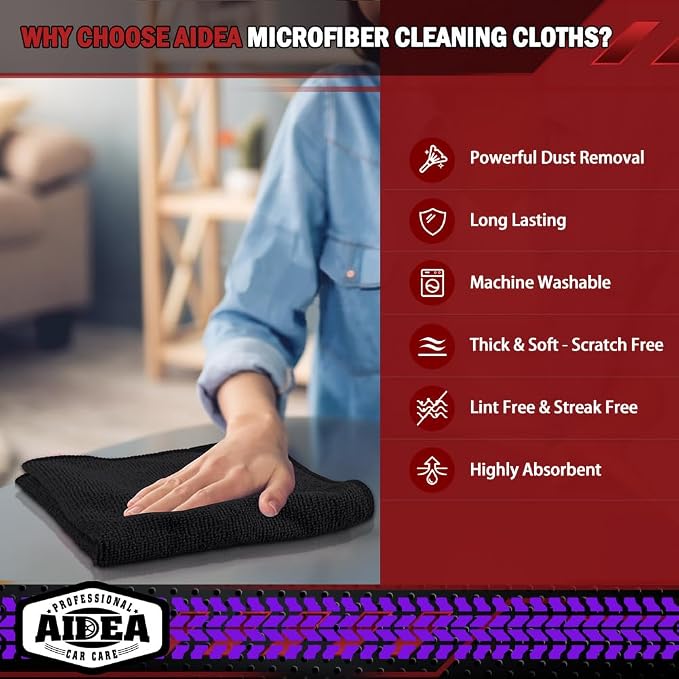 AIDEA Microfiber Cleaning Cloth Black 20PK, Microfiber Towels - Image 3