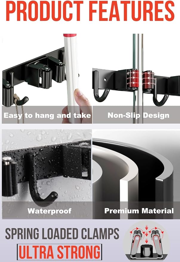 2 Pack Mop and Broom Holder Wall Mount, Upgraded Broom Hanger Wall Mount - Image 2