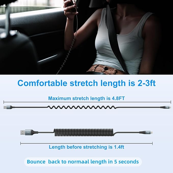 Coiled Lightning Cable, iPhone Charger Cable 3FT - Image 6