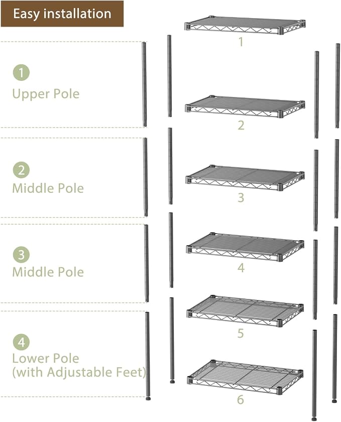 SINGAYE 6 Small Wire Shelves Kitchen Pantry Close Home Organizers and Storage - Image 4
