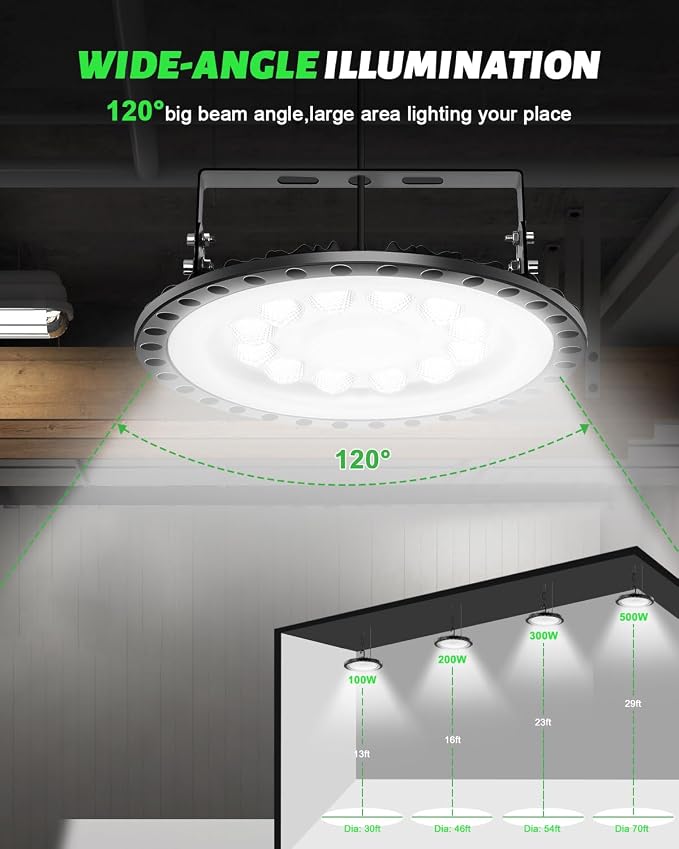 Viugreum High Bay LED Shop Lights, 100W UFO LED High Bay Light 10, 000LM 120V - Image 5
