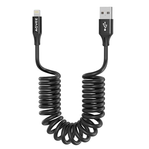 AGVEE 3ft Coiled Short USB to Lightning Charging Cable 3A Fast Charger Cord in by AGVEE