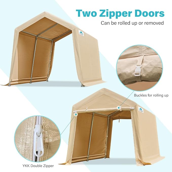 ADVANCE OUTDOOR 8X14 ft Steel Metal Peak Roof Portable Garage Shelter Storage - Image 2
