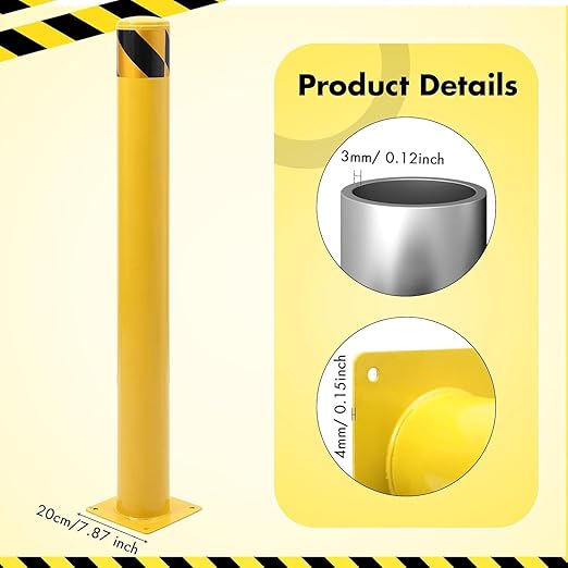 6 Pack Safety Bollard Post, 42 Inch Height 4.5 Inch Diameter Yellow Pipe Safety - Image 2