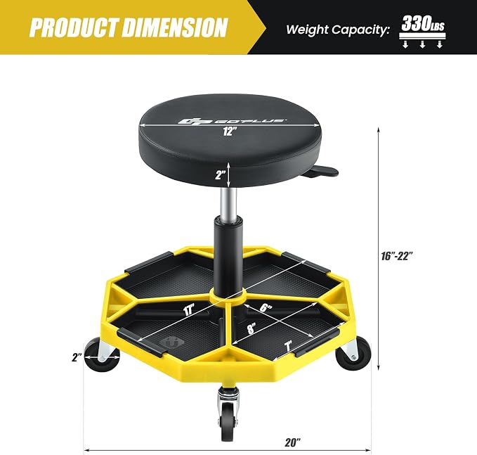 Goplus Mechanic Stool, Rolling Garage Chair - Image 3