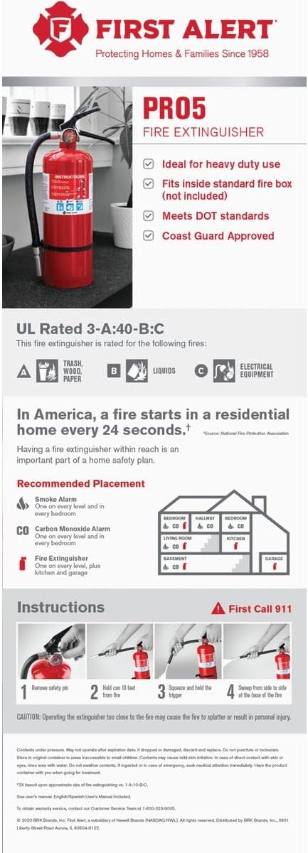FIRST ALERT PRO5 Rechargeable Heavy Duty Fire Extinguisher, UL RATED 3-A:40-B:C - Image 3