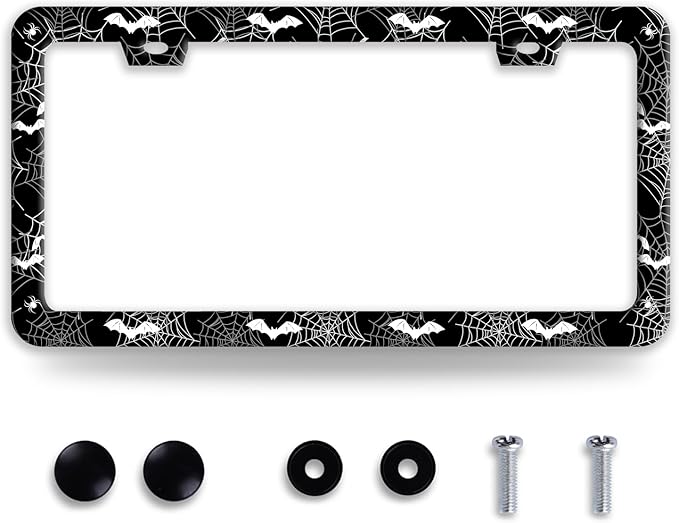 Bat Spider Web License Plate Frame Funny Gothic License Plate Frames Stainless by BRAGHRTED