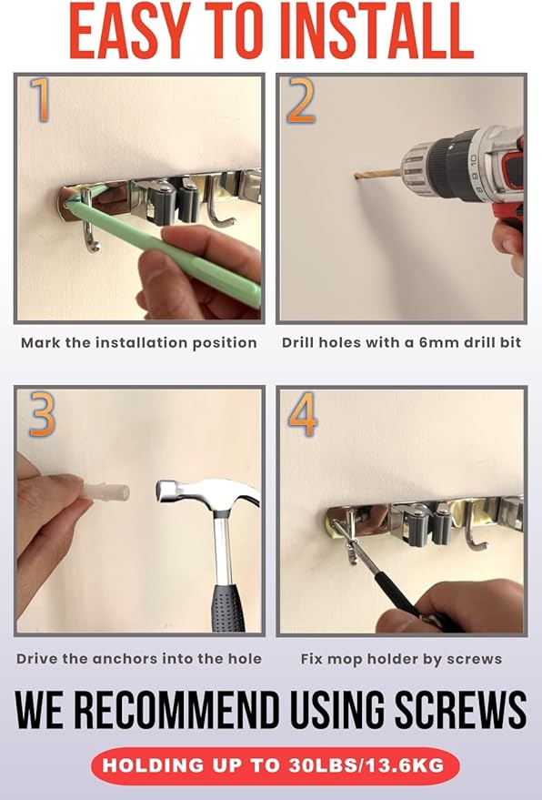 2 Pack Mop and Broom Holder Wall Mount, Upgraded Broom Hanger Wall Mount - Image 3