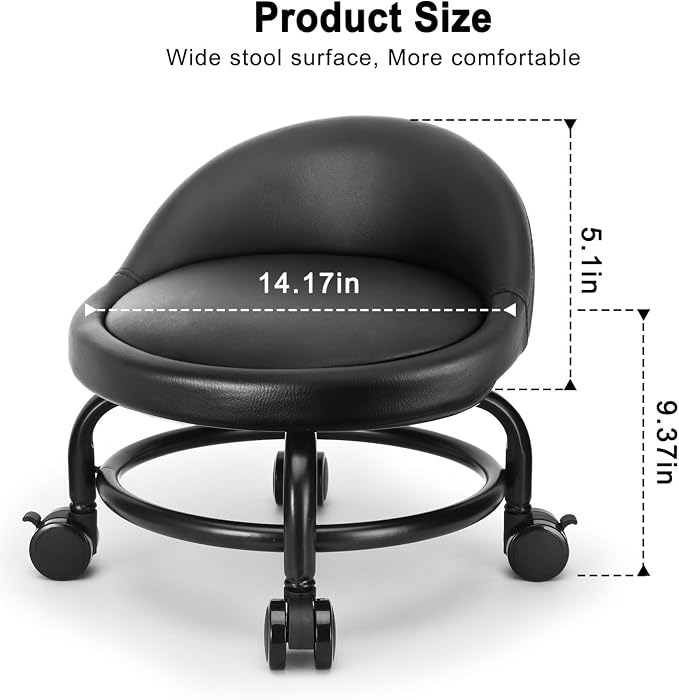 Rolling Stool with Backrest Low Height Rolling Stools, Low Roller Stool Chair - Image 3