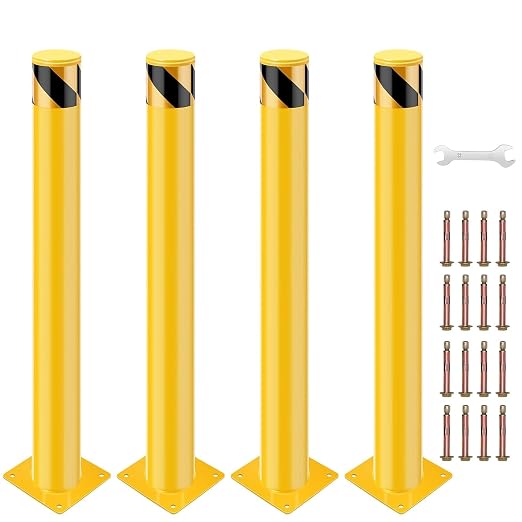 4 Pack Safety Bollard Post, 42 Inch Height 4.5 Inch Diameter Yellow Pipe Safety by Doppeltcharms
