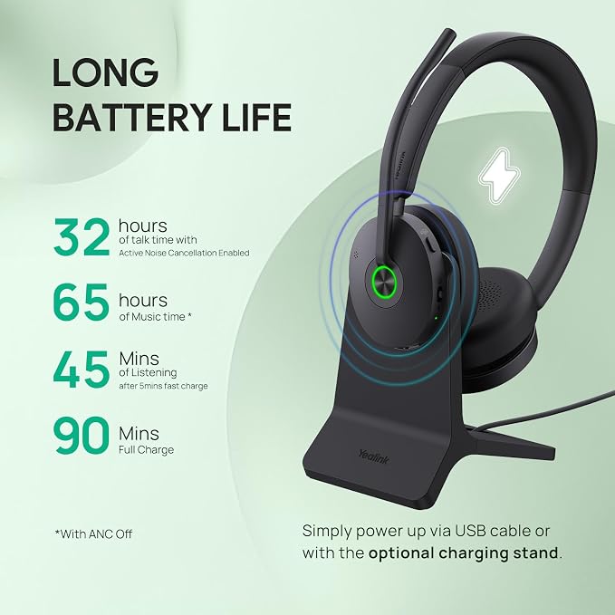 Yealink BH74 with Stand Active Noise Canceling Wireless Headset with Mic - Image 4