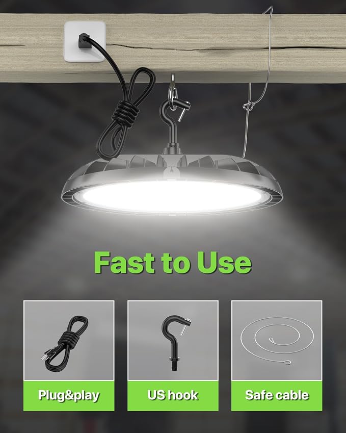250W UFO LED High Bay Shop Light 6-Pack 150LM/W 37, 500LM Output High Bay Led - Image 7