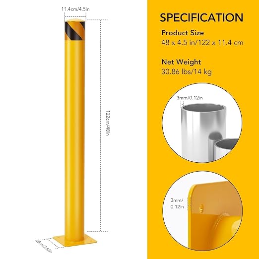 6Pcs Heavy Duty Safety Bollards, 4.5" Diameter Steel Pipe Bollard Post - Image 2
