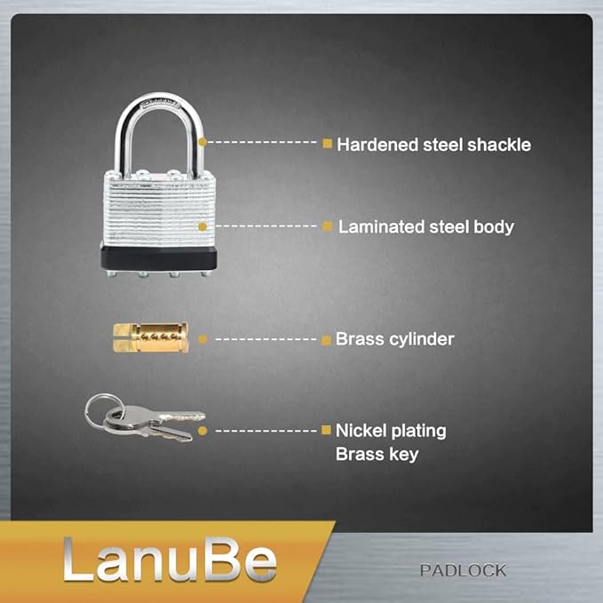 LanuBe Lock Laminated keyed padlock1-9/16 inch, keyed Alike Locks, Normal - Image 7