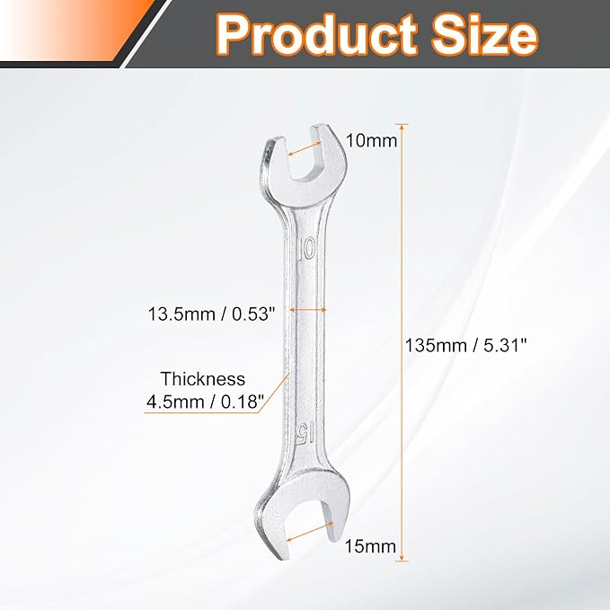 HARFINGTON 5pcs Double Open End Wrench 10mm x 15mm Metric 15 Degree Offset - Image 2