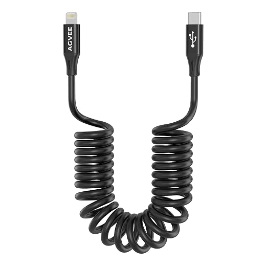AGVEE 5ft Coiled Short USB-C to Lightning Charging Cable 30W PD Fast Charger by AGVEE