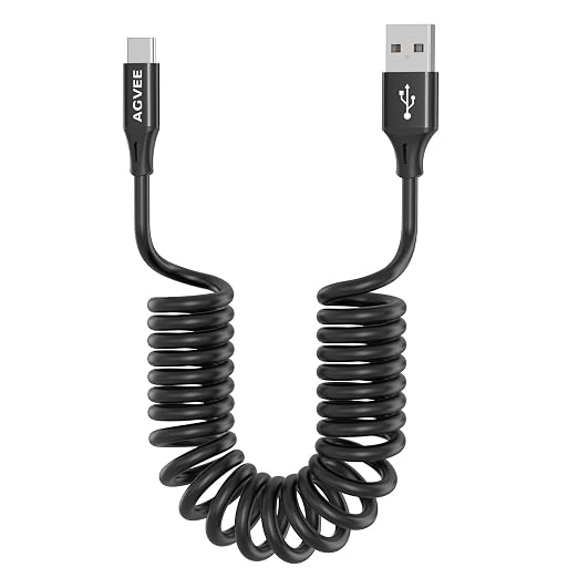 AGVEE 3ft Coiled Short USB to USB-C Charging Cable 3A Fast Charger Cord in Car by AGVEE