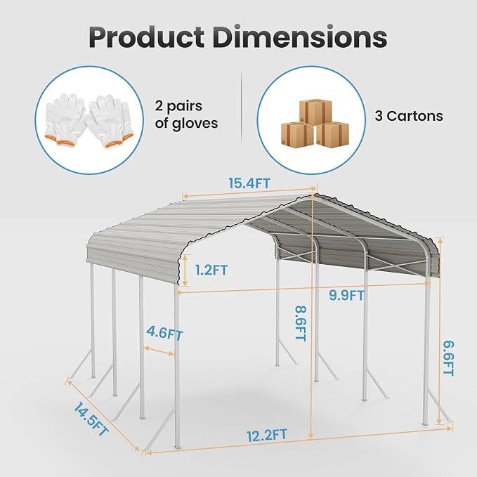 10x15 Carport, Heavy Duty Metal Car Port, All-Weather Protection, Easy Assembly - Image 8
