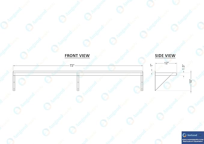 AmGood 72" Long X 12" Deep Stainless Steel Wall Shelf | NSF Certified | - Image 5
