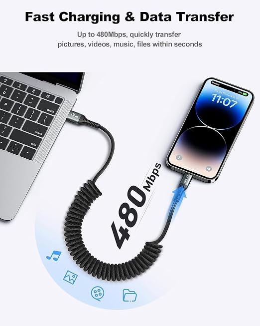 Coiled iPhone Charger 3FT 2Pack, Braided USB to Lightning Cable - Image 5