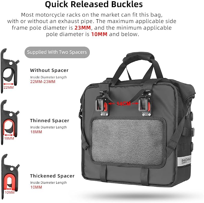 Rhinowalk Motorcycle Saddlebag Waterproof Luggage Bag Quick Release Motorcycle - Image 4