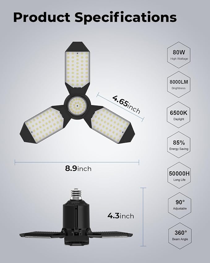 LED Garage Lights 4 Pack, 8000LM Shop Lights - Image 6