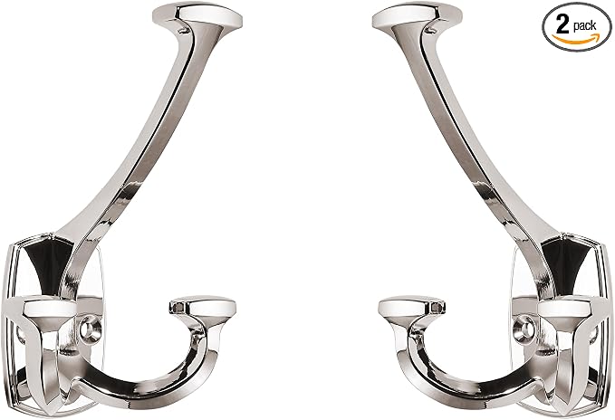 Large Wall Double-Sided Hook 2 Pack Polished Nickel Hook Decorative Heavy Duty by ZAUYX