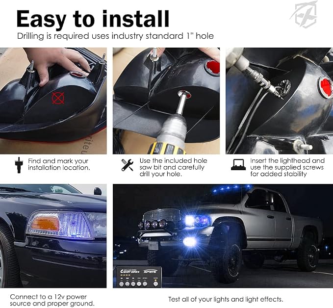 Xprite Blue LED Hideaway Strobe Police Lights Kit, 20 Flashing w/Control Panel - Image 6