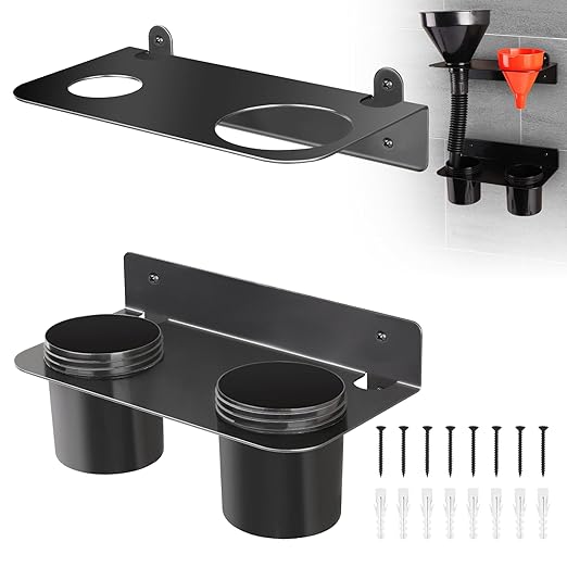 Oil Dual Funnel Holder Storage Rack Includes 2 Plastic Removable Drip Cups by SKYJDM
