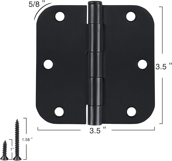 1 Pack Rounded Matte Black Door Hinges 3.5 Inch 5/8" Radius - Image 4